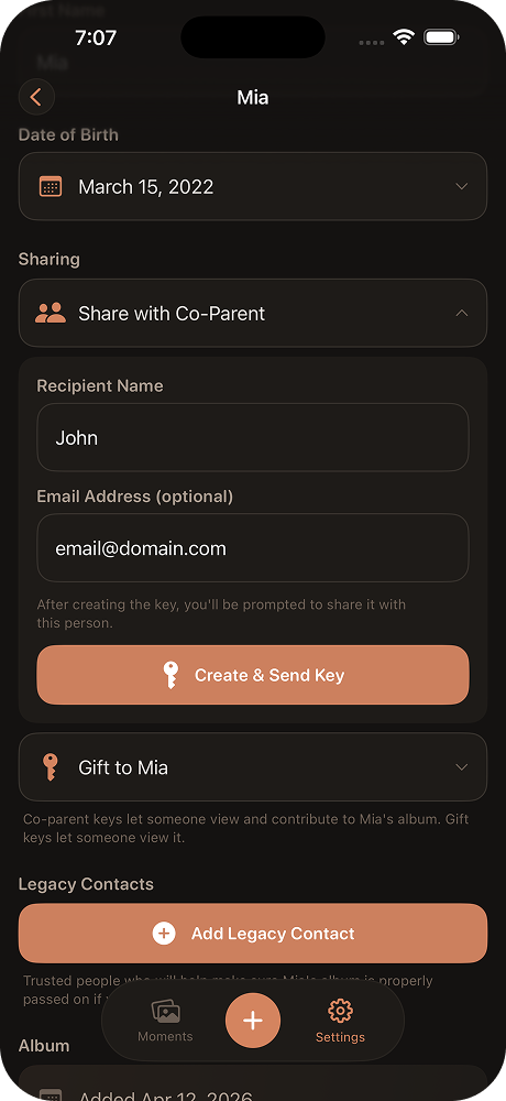 Sharing a child's album with a co-parent