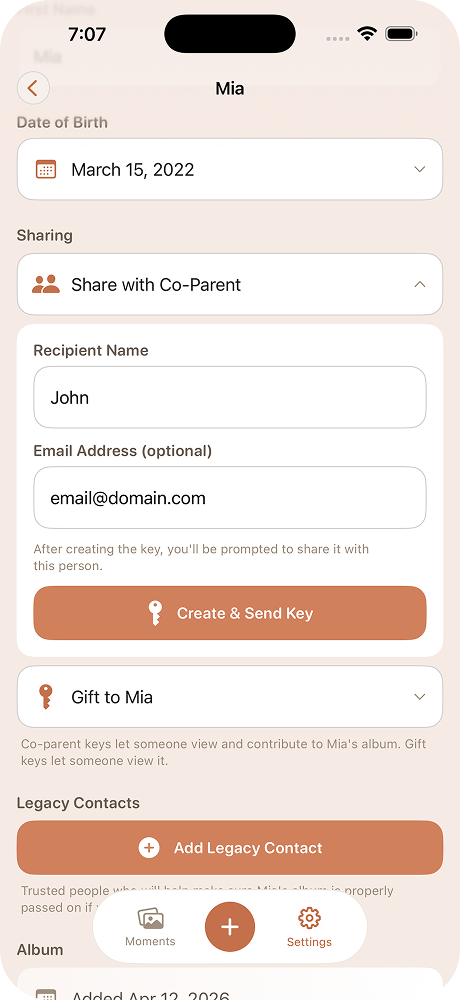 Sharing a child's album with a co-parent